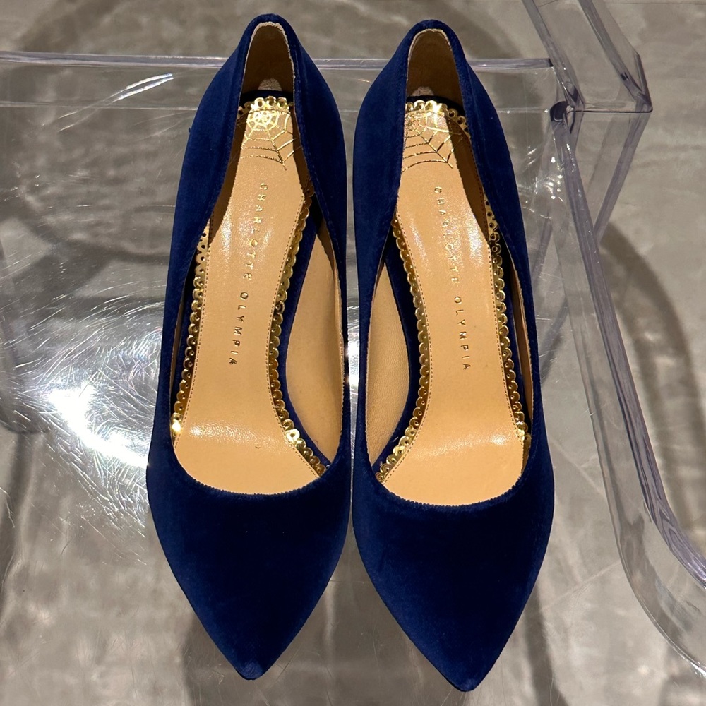Charlotte Olympia Blue Velvet Pumps - Picture 2 of 12